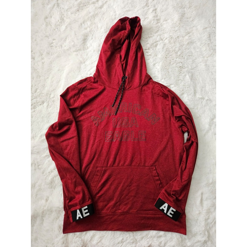 American Eagle USA Hoodie‎ Mens Medium Red Activewear Lightweight Pullover AE